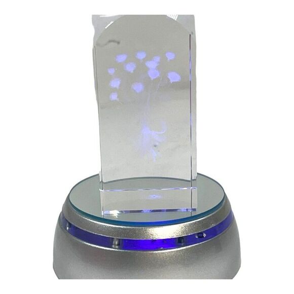 3D Laser Etched Crystal Flower Light Display Multicolor Changing Base Sculpture - Picture 6 of 12
